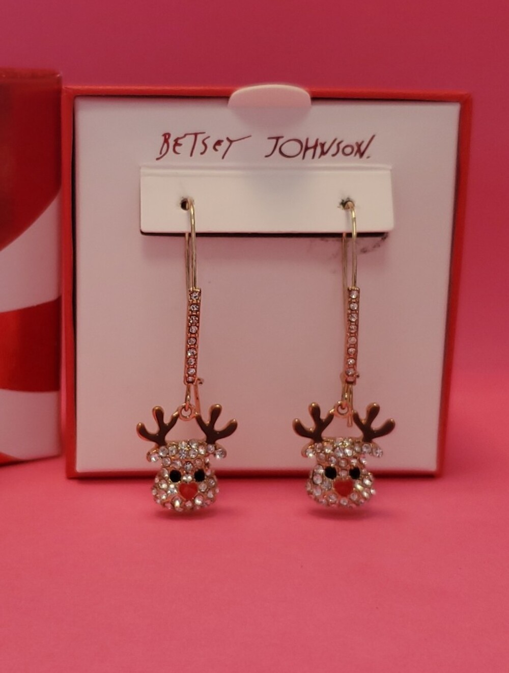 Betsey Johnson Reindeer Crystal Drop Earrings